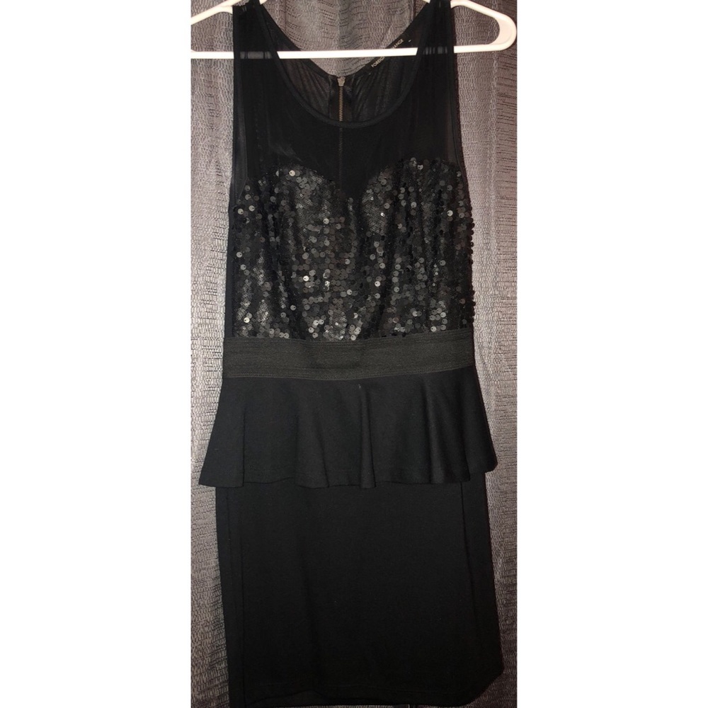 Black Sequin Peplum Dress